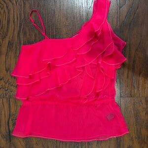 {Express} Pink one shoulder ruffle top